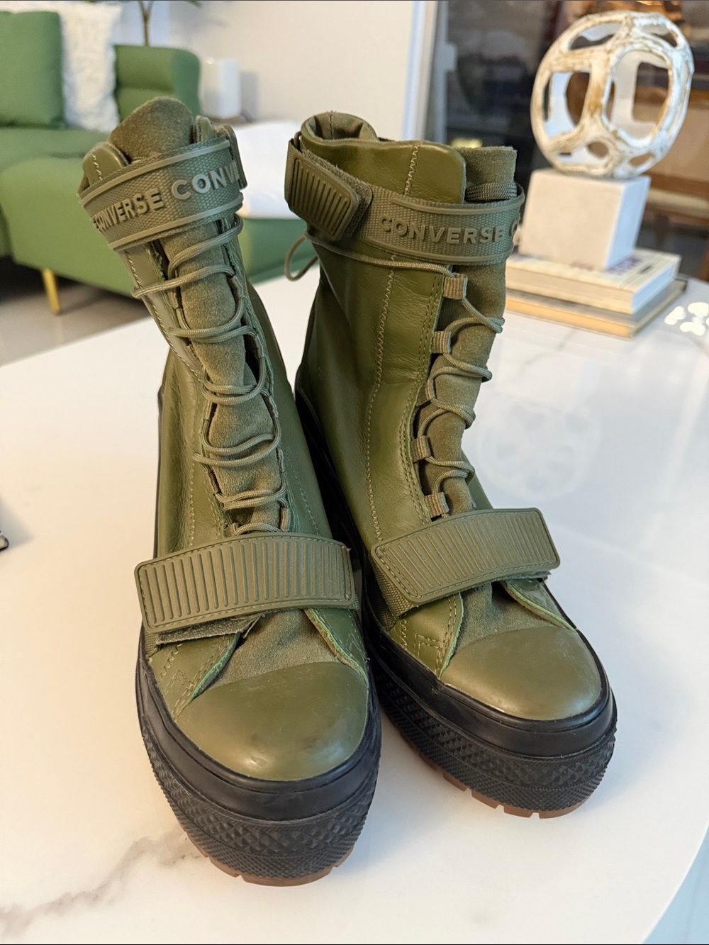 Converse Olive Green Combat-Style High-Top Platform Boots